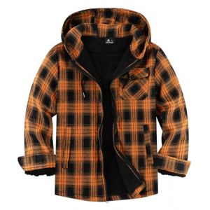 JACKETOWN Veste de B&ucirc;cheron Homme Veste Chemise Doubl&eacute;e pour Capuche &agrave; Carreaux Flanelle Fermeture &eacute;clair Sherpa de Trekking D'hiver Chemise Flanelle V&ecirc;tements(Noir Orange XL) (CongHuiQiang, neuf)
