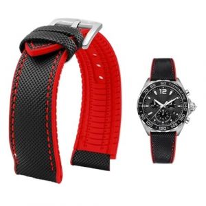 PctkeLsend Bracelet de montre &eacute;tanche en toile et caoutchouc for homme, 19-24 mm, compatible avec Breitling, Omega, IWC, Citizen, TUDOR et Hamilton(Black red silver A,22mm) (PeiLINpppppp, neuf)