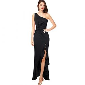 KOEMCY Robe Femme Cocktail Elégant Robe sans Manches Soirée Longue Ourlet a Volant Jupe sans Manche Robe pour Fête Mariage Anniversaire (Noir,XL) (SIA Deals and Solution, neuf)