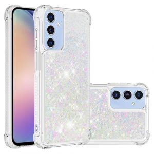 IMIRST Etui de T&eacute;l&eacute;phone Compatible avec Samsung A16 Bling Liquid Glitter Silicone Housse de Protection Anti-Choc Airbag Bumper Shell Samsung Galaxy A16. YBW Love Silver (MRSTER, neuf)