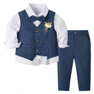 Volunboy Ensemble Costume B&eacute;b&eacute; Gar&ccedil;on, C&eacute;r&eacute;monie Formel Mariage 4 Pi&egrave;ces Gilet Chemise Pantalon avec Noeud Papillon(Taille 130,5-6 Ans,Bleu Marine (Volunboy, neuf)