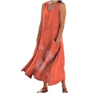 Soldes Robe d Ete Femme Coton et Lin Robes D&eacute;contract&eacute; Couleur Unie Robes Chic et Elegant Col V Robe Tunique Femmes Cadeau Boheme Jupe Dress de Plage Linen Dresses V&ecirc;tements Mi-Longue Dress Pas Cher (⭐⭐⭐⭐⭐AEGJEGVD⭐⭐⭐⭐⭐, neuf)
