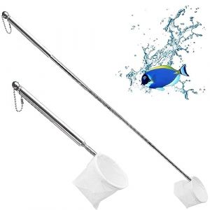 Mini Filet de Pêche Télescopique, Téléscopique Épuisette pour Aquarium, Filet pour la Pêche en Aquarium avec Poignée Réglable 22-48cm pour Crevette de Réservoir d'Aquarium (Rond, Blanc) (BUKYCAT, neuf)