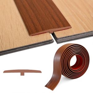 Barre de Seuil Adhesive, 5cm x 3m T Seuil de Porte Adhesif, PVC Barre de Seuil Large, Barres de Transition de Seuil pour Sols de Raccordement, Espaces Entre Les Dalles de Sol Stratifié(Marron) (BOFD-EU, neuf)