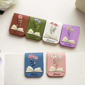 Marque-Page Magn&eacute;tique Personnalis&eacute; En PU Marque-Page En cuir Floral Personnalis&eacute; avec nom et Fleur de Naissance Marque-pages Magn&eacute;tiques sur Mesure Pour Femmes Hommes Lecteurs Amateurs (Style 1) (LDTDIY, neuf)