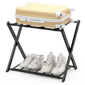 GIANTEX Porte Valise Pliant,Porte-Bagages en M&eacute;tal,Support Valise/Bagages avec 2 Etages & 4 Sangles,pour Chambre,H&ocirc;tel, 68x43x58CM, Noir (1 PC) (GIANTEX, neuf)