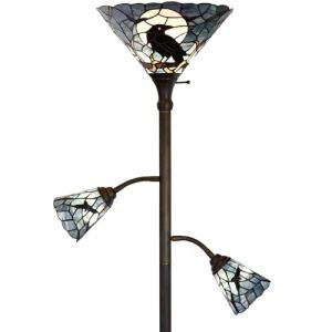 Bieye Lampadaire torche style Tiffany &agrave; 3 lumi&egrave;res avec lampes de lecture r&eacute;glables pour salon, 178 cm de hauteur (bleu fonc&eacute;, corbeau) (Bieye Lighting, neuf)