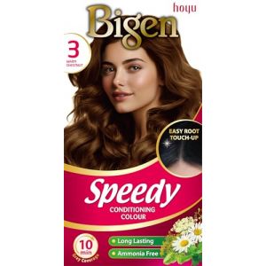 Bigen Speedy Conditioning Colour | Couvre les cheveux blancs en 10 min | Sans ammoniaque | Avec des extraits naturels de plantes - 3 Châtaigne Chaude (Hoyu Cosmetics (Nederland), neuf)