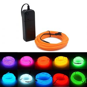 Kmruazre Fil EL Lumineux Néon Flexible Alimenté par Pile - Fil Électroluminescent avec Télécommande pour Décoration de Fête/Halloween (3m/9ft, Jaune) (Kmruazre-fr, neuf)