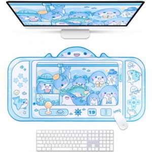 BelugaDesign sous-Main Requin | Grand Tapis de Souris Kawaii, Clavier animé Mignon, PC de Jeu, Souris pour Ordinateur Portable | Protecteur de buvard de Bureau Bleu Rose Pastel Lavable en Machine (Beluga Design, neuf)