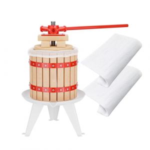 WilTec Kit Presse à Fruits avec 3 torchons – 370 x 370 x 575 mm – capacité 12 L – avec Panier en hêtre et Sac de filtrage – Pressoir Manuel pour Moût de Pomme Poire Raisins Baies – Vin Cidre (Wiltec Wildanger Technik GmbH, neuf)
