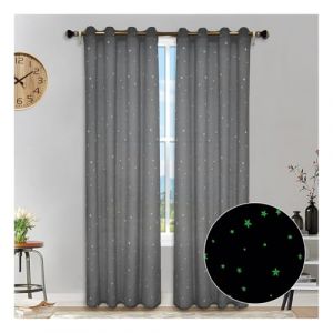 HonunGron Lot de 2 Étoiles Rideau Fluorescents Semi-Transparents, Rideaux Occultants à Oeillets, Les Étoiles Rideaux en Tulle pour Décoration Chambre d'enfant (Noir,2X H 160 X B 132cm) (HonunGron, neuf)