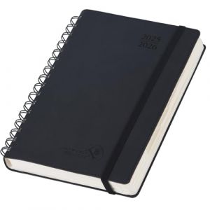 POPRUN Agenda 2025 2026 Journalier 21,5 x 14,5 cm, D'Août 2025 à Juil 2026 12 Mois 1 Page par Jour A5 Agenda, Planner Scolaire Couverture Souple en PU Cuir Spirale, Papier 80g/m², Noir (Time Works Wonders, neuf)