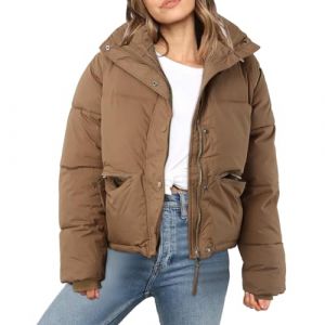 Doudoune Fine Femme L&eacute;g&egrave;re a Capuche Duvet Veste &agrave; Courte Manteau Matelass&eacute;e Pliable Blouson Doudounes Legeres Courtes Mi Saison Hiver Marron XL (XIA0 MI, neuf)
