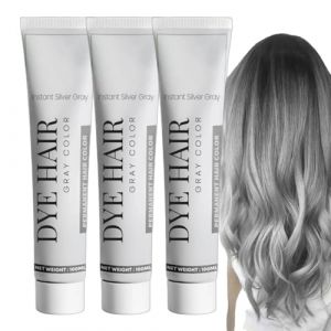 Coloration Grise Pour Cheveux Femme, Patine Teinture Cheveux Homme, Cr&egrave;me Colorante Pour Cheveux Gris Argent&eacute; - Teinture Permanente Pour Femme Et Homme, Pour Cheveux Gris Argent&eacute; (3PC) (xiaxiappa99, neuf)