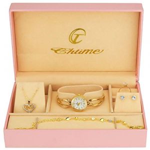 Coffret Cadeau Montre Femme Blanc- Parure de Bijoux- Collier-Bague- Boucles d'oreilles - Bracelet (FDO CONCEPT, neuf)