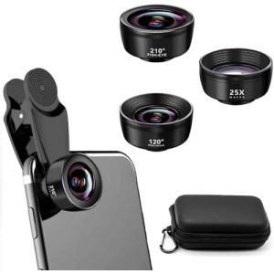 Auricase 3 en 1 Objectif Telephone Portable, Kit Objectif pour iphone, 120&deg; Grand Angle, 25x Macro, 210&deg; Fisheye, Objectif Smartphone pour la Plupart des Smartphones (Jinhan Industrial, neuf)