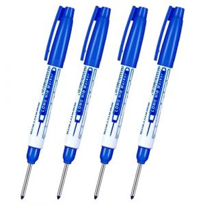 Lot de 4 marqueurs &agrave; trou profond, &eacute;tanches &agrave; longue t&ecirc;te de 30 mm, outil de marquage pour le travail du bois, la construction, la fabrication (bleu) (Pop Tools, neuf)