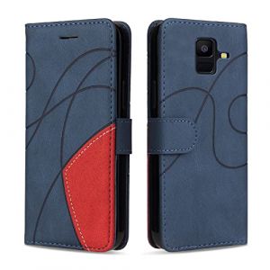 KKEIKO Coque pour Samsung Galaxy A6 2018, Antichoc Étui à Rabat avec Porte Cartes, Magnetique Portefeuille Coque en PU Cuir pour Samsung A6 2018, Bleu (KKEIKO, neuf)