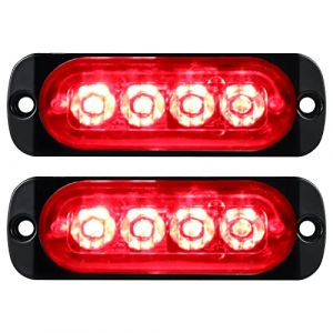 Willpower 2pcs 4LED Feu Stroboscopique Urgent Rouge Feux de Gabarit Latéraux Voiture 12V 24V Barre Lumineuse LED Balise Clignotante de Sécurité pour Remorque Utilitaire Bateau Tracteur Véhicule (YZ-EU, neuf)