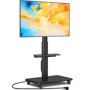 5Rcom Meuble TV mobile à roulettes pour téléviseurs plats incurvés de 32 à 55", support TV pivotant à roulettes avec base en bois, hauteur réglable avec une étagère VESA max 400 x 400 mm jusqu'à 35 kg (Rfiver Star Collections, neuf)