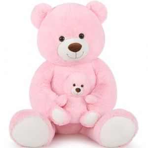 MorisMos XXL Ours en Peluche Geant, 130cm Rose Nounours Geant Mom avec Bébé, Kawaii Ours Peluche Géante, Grand Teddy Bear Cadeau pour Enfants Anniversaire Noël (FUIYWIKE, neuf)