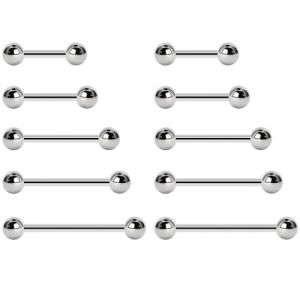 NewkeepsR 5 paires 1.2mm acier filet&eacute; ext&eacute;rieurement anneau de langue mamelon Barbell Bar corps Piercing 8mm 10mm 12mm 14mm 16mm (NewkeepsR piercing, neuf)
