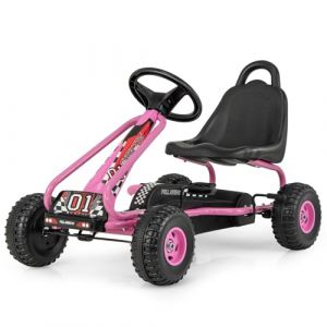 DREAMADE Kart à Pédale Enfant,Go-Kart d’Extérieur avec Charge Maximale 30KG,Siège Réglable,Frein,Embrayage,4 Roues pour 3-5 Ans Enfants,Filles,Garçons (Rose,86 x 50 x 55 cm) (DREAMADE, neuf)