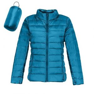 Doudoune L&eacute;g&egrave;re Femme D'hiver Chaude avec Capuche Plume Cintree Veste en Duvet Courte Grande Taille Duvet Jacket Pliable Fine Veste de Transition Rembourr&eacute;e et Doubl&eacute;e pour Montagne (02 Blue, L) (LDpOIQta, neuf)