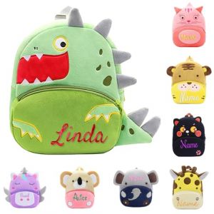 XNBTIM Personnalisable Enfant Cartable Primaire, Personnalis&eacute; Broderie Prenom Cartable, S'Applique &agrave; Garcon、Fille de Voyage Maternelle Sac, Ecole Cadeau Nursery D'Anniversaire（Dinosaure） (xunxianshop, neuf)