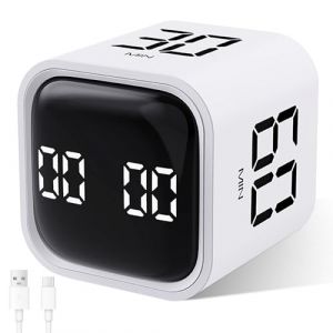 Cuteefun Cube Time Timer, Pomodoro Timer à Rotation, 5/10/30/60 Minutes et Minuteur Digital, Timer Enfant Apprentissage avec Vibration, Minuteur Sonore Réglable pour Cuisine, Étude, Réunion, Blanc (WangChuan-HT, neuf)