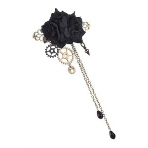 Dranng Pince à cheveux steampunk, pinces à cheveux en forme de fleur | Pince à cheveux vintage Steampunk unique avec pompons, fleur gothique et broche d'engrenage pour femme (dranng, neuf)