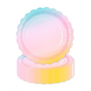 LDFDRT Lot de 50 assiettes en carton de 18 cm assiette jetable anniversaire - Assiettes de f&ecirc;te en papier - D&eacute;coration pour mariage, jardin, f&ecirc;te (Arc-en-ciel) (jiayizhuangshi, neuf)