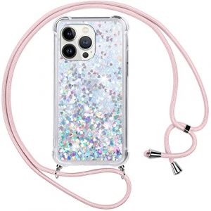 Vauki Coque pour iPhone 13 Pro Max avec Cordon,Paillette Liquide Transparent Crystal Glitter Housse,Protection Antichoc Silicone Souple TPU Bumper Case,Réglable Collier pour iPhone 13 Pro Max (HALLER GESINE, neuf)