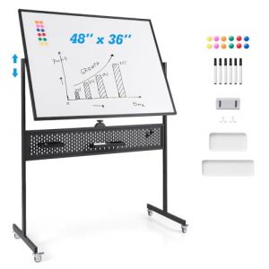 GOPLUS Tableau Blanc Effacable sur Pieds &agrave; 2 Faces 120 x 90 CM, Rotatif &agrave; 360&deg; Hauteur R&eacute;glable sur 2 Positions, Tableau Blanc Magnetique Mobile Planches &agrave; Trous pour &Eacute;cole, Bureau, Salle de R&eacute;union (Augenstern24, neuf)