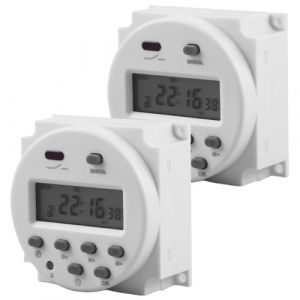 Lot de 2 minuteries 12 V CN101A - Relais horaire numérique programmable LCD - 12 V - Minuterie hebdomadaire numérique LCD - Adaptable à une variété de tâches de contrôle du temps (EverTre, neuf)