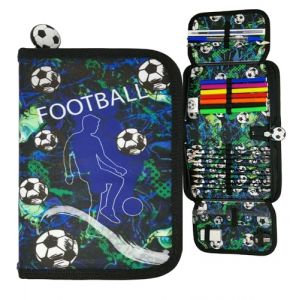 Theonoi Trousse à crayons - Trousse à 2 compartiments - Trousse d'écolier - Trousse à crayons remplie, Football, Trousse à crayons (Theonoi, neuf)