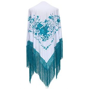 La Senorita Foulard de manton espagnol brodé. Foulards de flamenco pour la robe de fée, de sévillane ou de flamenco. Large [190 x 90 cm] Taille idéale pour tous les âges [filles et femmes], (Robe Espagnole, neuf)
