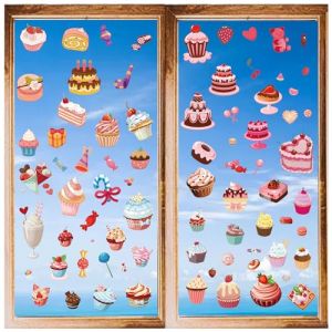 CRASPIRE 8 styles Gâteau Stickers Muraux Dessert Nourriture PVC Fenêtre Autocollants Décalcomanies Imperméable Auto-Adhésif Peler et Coller pour Fête D'Anniversaire Dortoir Réfrigérateur Chambre Salon (CRASPIRE FR, neuf)