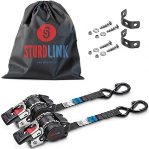 Sangle a Cliquet Automatique Acier Inoxydable 1,8m 25mm Crochet S a Linguet LC 300daN, 600daN en U | Enrouleur de Sangles Automatiques | Sangle Retractable avec Poign&eacute;e Ergonomique | Lot de 2 + Sac (STURDLINK, neuf)