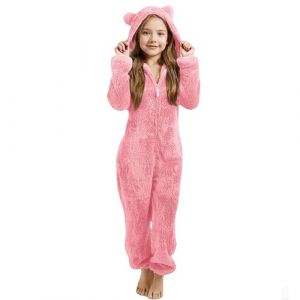 Combinaison Pyjama Enfant Fille Garçon 3-138 Ans Douce Pyjama Combinaison Surpyjama pour Enfants Grenouillère Hiver Chaude Doublée Polaire avec Capuche Oreilles de Chat Déguisement Douillet en Peluche (qieycgd, neuf)