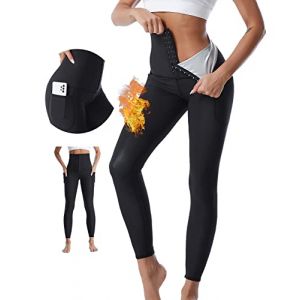 Merlvida Pantalon de Sudation Femmes avec Poches Sauna Legging Anti Cellulite Legging de Sport &agrave; Taille Haute Acc&eacute;l&eacute;rer Transpiration Pantalon Minceur Effet Sauna pour Minceur Fitness Jogging Yoga (Merlvida Direct, neuf)