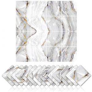 16 pi&egrave;ces Adh&eacute;sifs pour carrelage en marbre cuisine et salle de bain autocollants antihuile imperm&eacute;able PVC autocollant d&eacute;coration,Simulation adh&eacute;sif pour carrelage avec design en marbre (10x10 cm) (Cendray, neuf)