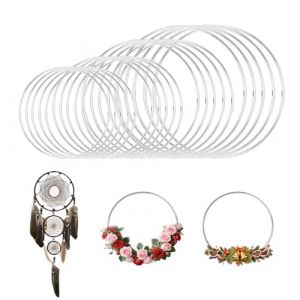 yolzhxe 20 Pi&egrave;ces Cercle Metal, 5/10/15/20cm Cercle Attrape Reve, Argent Anneaux en Macram&eacute;, Cerceau Decoration pour DIY Floral Hoop, Capteurs de R&ecirc;ves, Mariage, Art Floral, Tenture Murale (Number rich store, neuf)