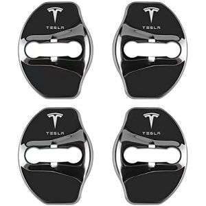 CRIBBU 4 PièCes Couverture Serrure Porte Voiture pour Tesla Door Lock Cover 4PCS Cache-Verrou De Porte en Acier Inoxydable Contre La Pluie La Rouille Accessoires,A/Black (Ganghaocheng Company, neuf)