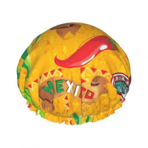 Bonnet de douche double couche motif cactus et piment - R&eacute;utilisable - L&eacute;ger et doux - Pour femme (zhoupeipei6, neuf)