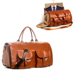 Sac à vêtements en Cuir Convertible,Waterproof Sac Voyage Pliable,Valise Pliable pour Homme et femme,Housse Vetement Voyage de Grande capacité,Hanging Foldable,for Shirts,Dresses,Costume (Brown) (sihuiouzhou, neuf)