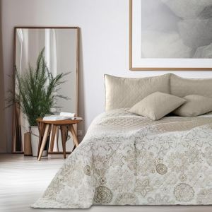 DecoKing Alhambra Couvre-lit 170 x 270 cm Beige Blanc Cappuccino avec Motif Abstrait (shop_decoking, neuf)