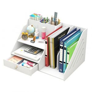 Kaishuai Bureau Organisateur,avec Porte Documents,Organisateur Blanc,Rangement avec tiroir +3 Porte Stylos,Bureau à Domicile Organiseurs et distributeurs (Kai shuai, neuf)