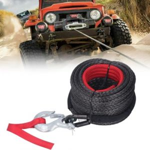 Corde à Treuil, 10mm X 30m Corde de Remorquage, Corde Synthétique 12 Brins avec Gaine de Protection et Crochet Métallique, Corde Forestière Force Traction Maximale 9000kg, pour Camion Bateau Offroad (cloudsesh, neuf)